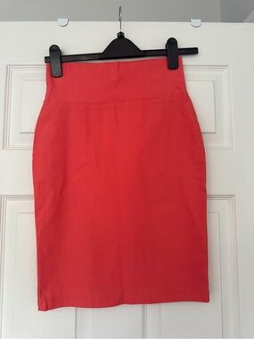 Simons Coral-Red High-Waist Pencil Skirt
